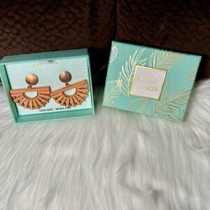 Pink Linen Lightweight Wooden Earrings